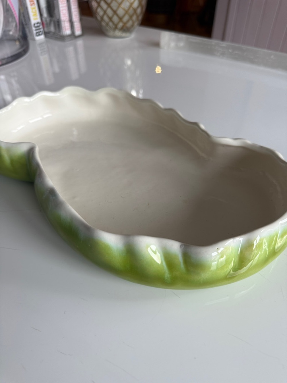 Haeger USA 1946 lotus float vintage chartreuse glazed dish garden planter - Picture 2 of 12